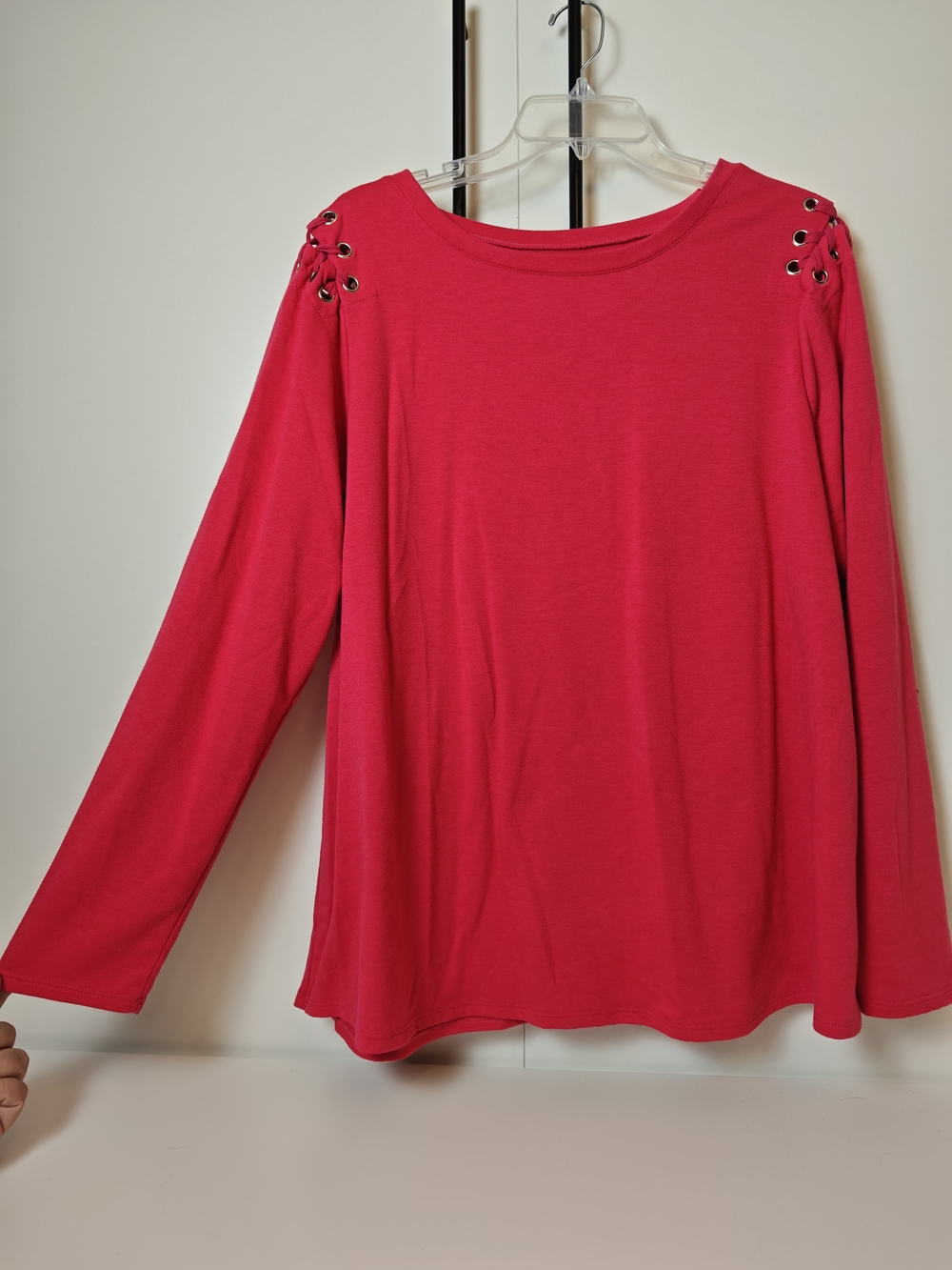 The Sweatshirt Project Fuchsia Lace Up Eyelet Shoulder Long Sleeve Tee 1X